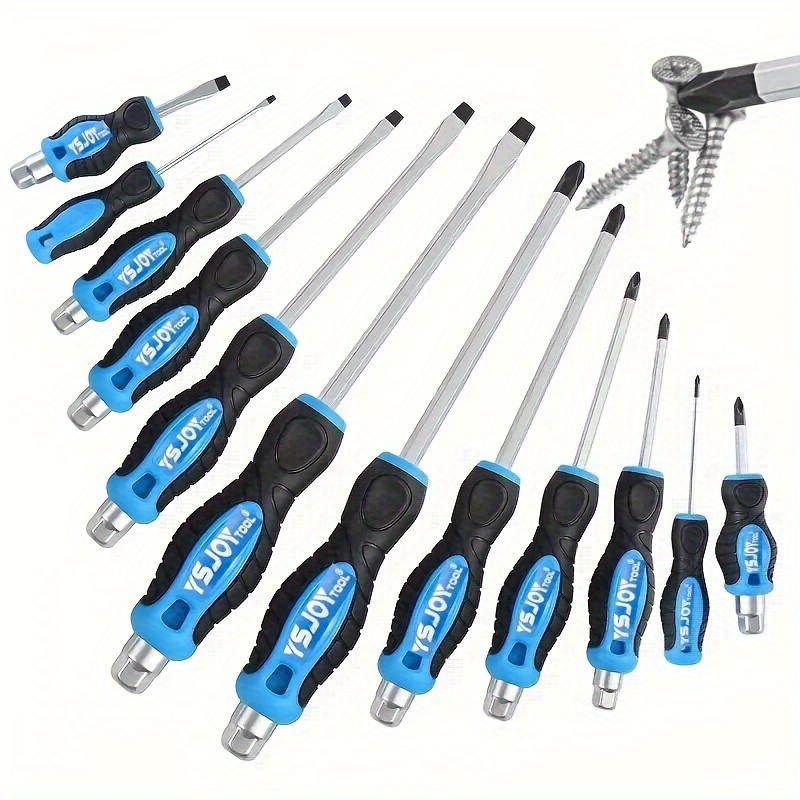 

12pcs Heavy Duty Screwdriver Set - Magnetic, High Torque With 6 & 6 Tips For Industrial Use, , Screw Driver Set Kit