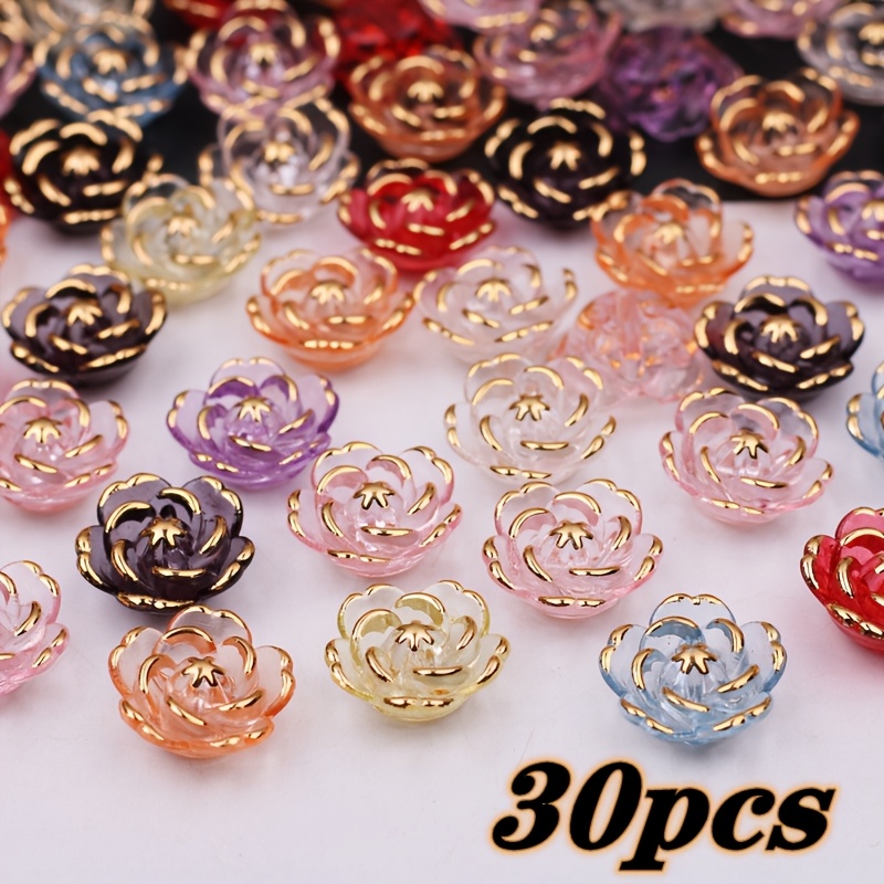 TEMU 30pcs Perles Roses Grandes 18Mm Couleurs Mélangées avec un Bord Doré Transparent, en Acrylique, pour la Création de Bijoux Artisanaux que