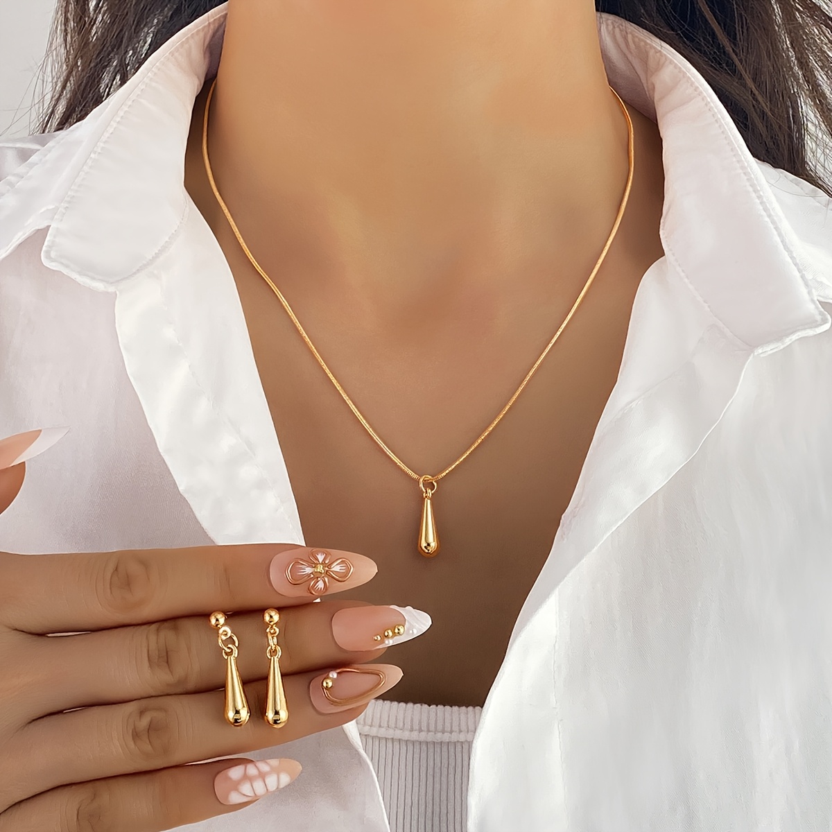 TEMU 3 Piezas Conjunto de Collar y Aretes con Colgante de , Diseño Versátil y Moderno, Regalo Ideal para Fiestas o Citas para Mujeres