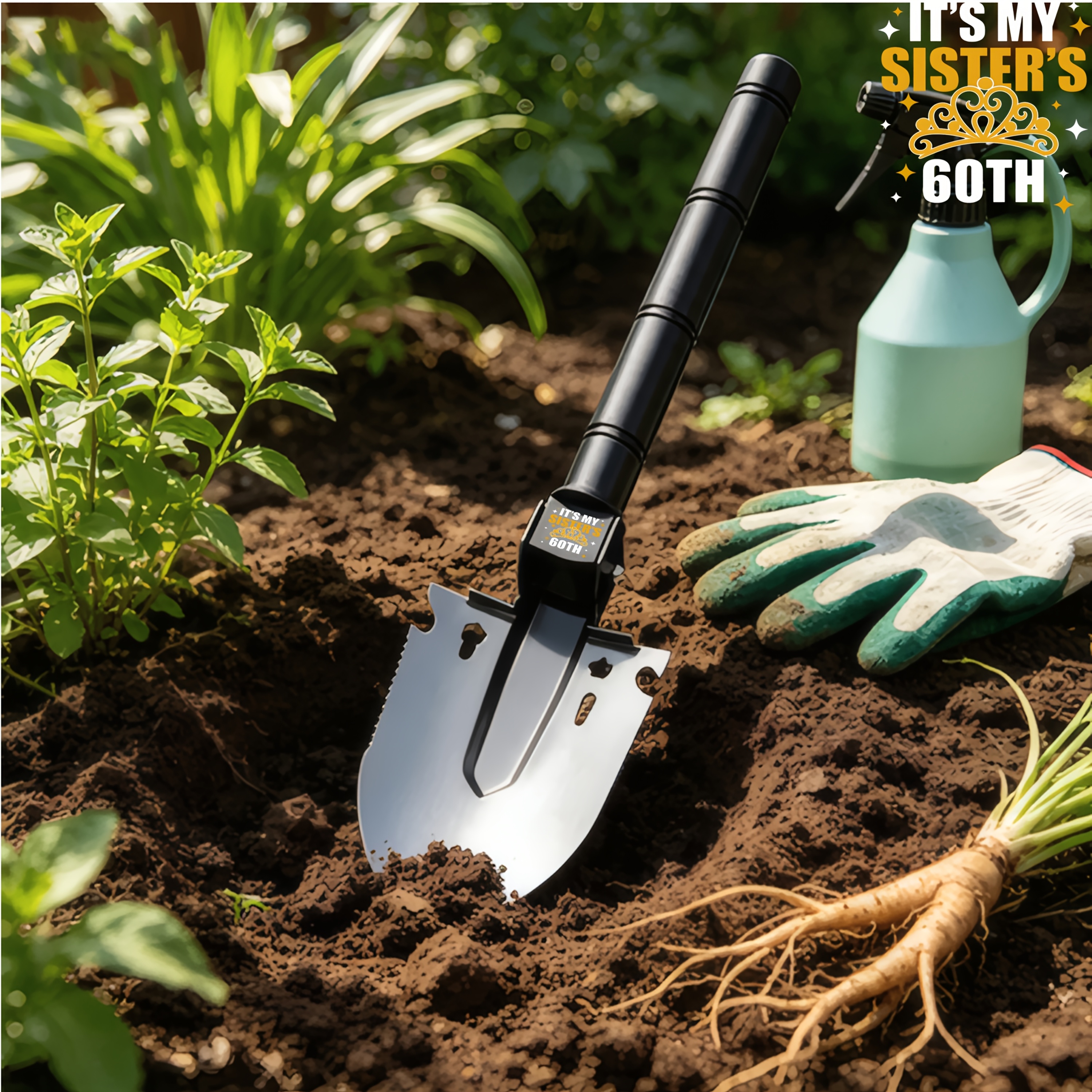 Portable Factory Shovel with Shimmering Golden Crown Pattern