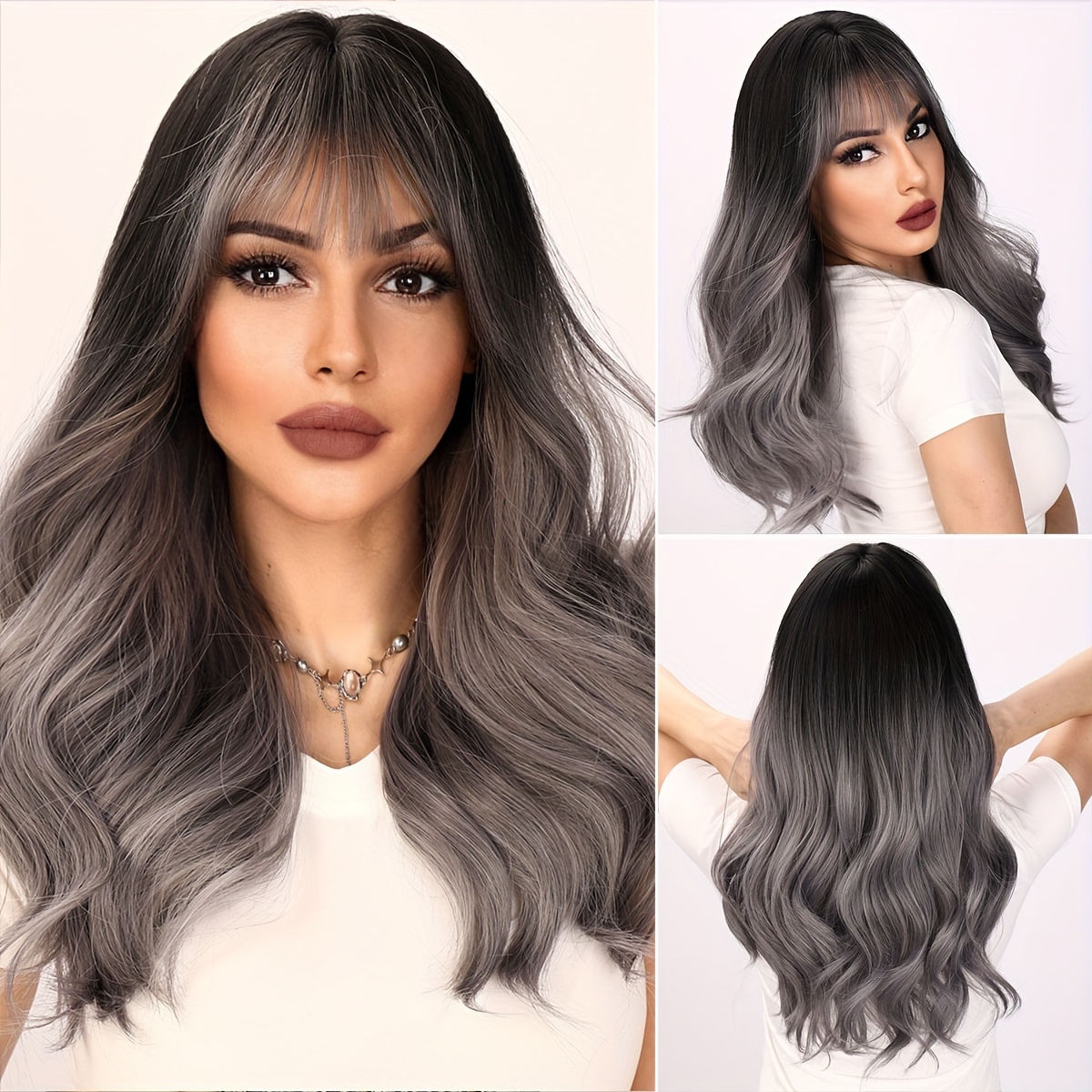 

22 Inch Women's Synthetic Wig - Gray Gradient Charm Curly Wig, Heat-resistant Wig - Ideal Choice For Halloween Parties And Costume Role-playing