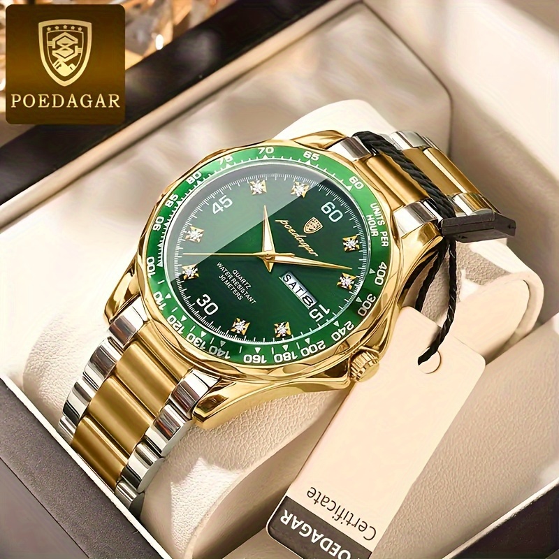 montre ronde quartz avec bracelet en   aiguilles en   bo tier en     vert avec calendrier montre lumineuse pour homme et femme hommes 0