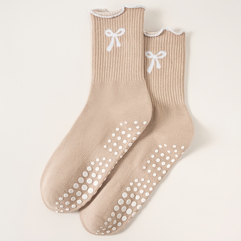 Image of Adhesive Anti-slip Yoga Socks With Embroidered Bow Fitness Socks
