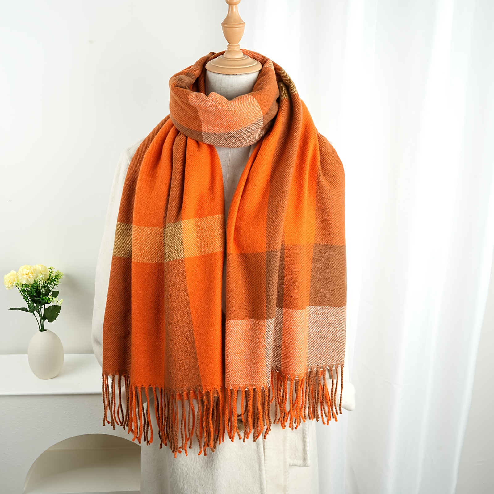 1pc Bohemian Multicolor Plaid Women'S Fringe Scarf, Shawl Exquisite  Patterned Headscarves Used As Gifts, Suitable for Daily in Autumn And  Winter