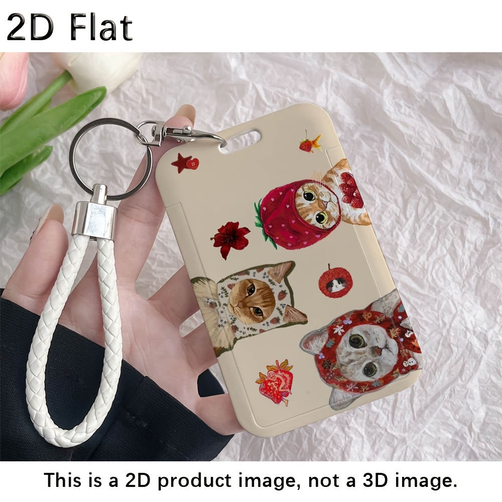 TEMU 2d Cat Hat White Plastic Stitched Id Card Holder With Keychain | Heavy-duty, Lightweight, Detachable, Snap Closure, Ideal For Bus Passes, Work