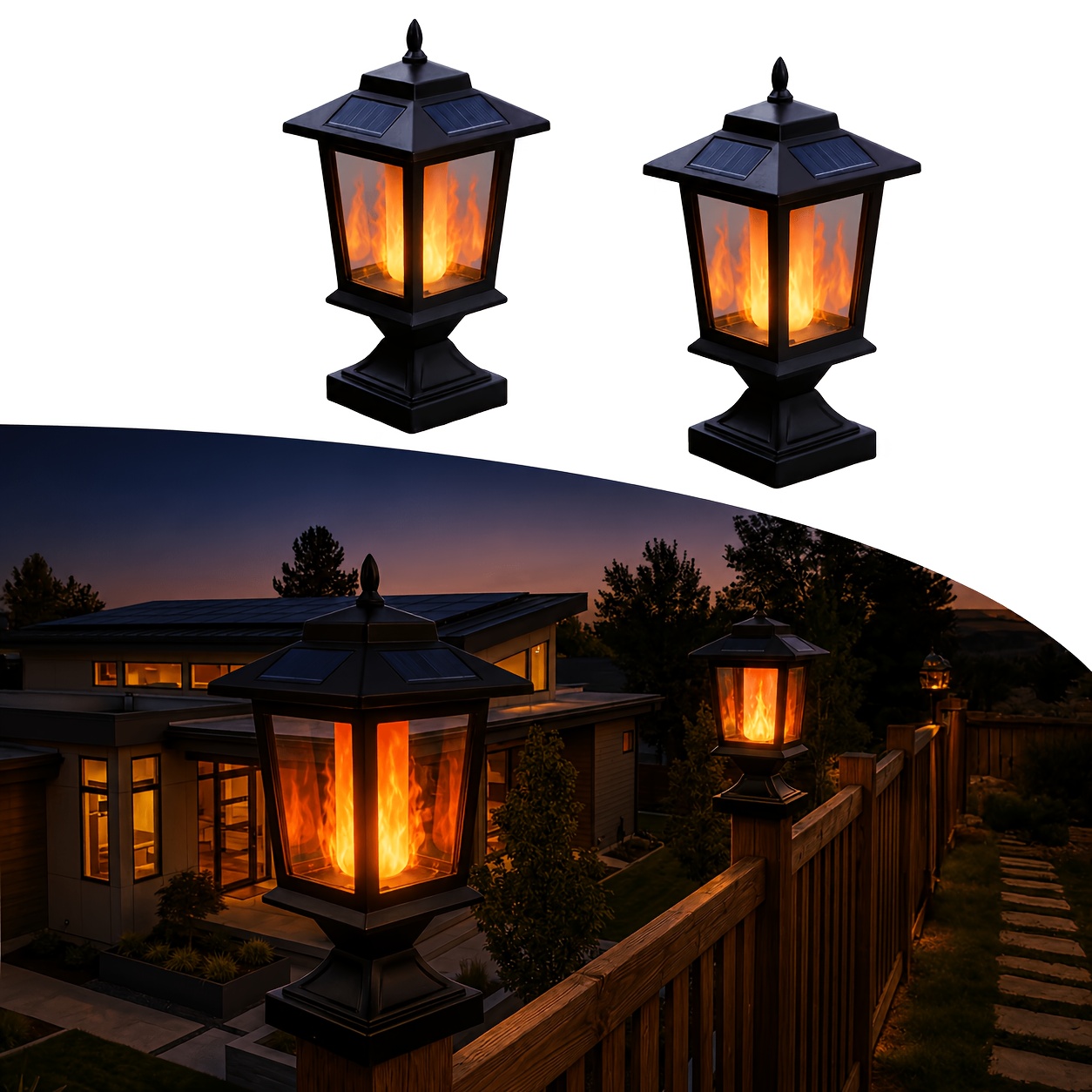 TEMU 2 Pack Solar Post Lights With Realistic Dancing Flickering Flame, Outdoor Solar Flame Lights For 4x4 Wooden Posts, Auto Dusk To Dawn, Waterproof