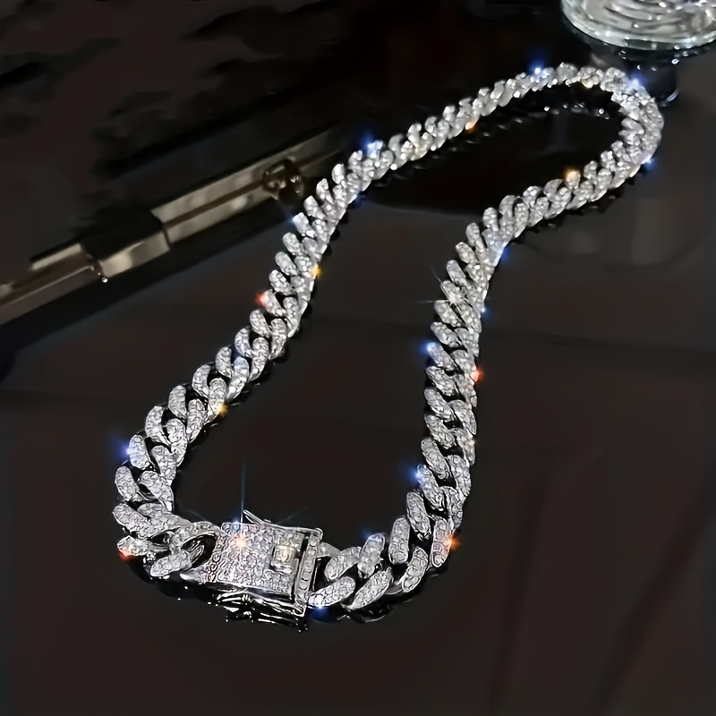 

1pc Hip Hop Cuban Chain Necklace Plated Rhinestone Unisex Necklace Bracelet Jewelry Gift For Women Men