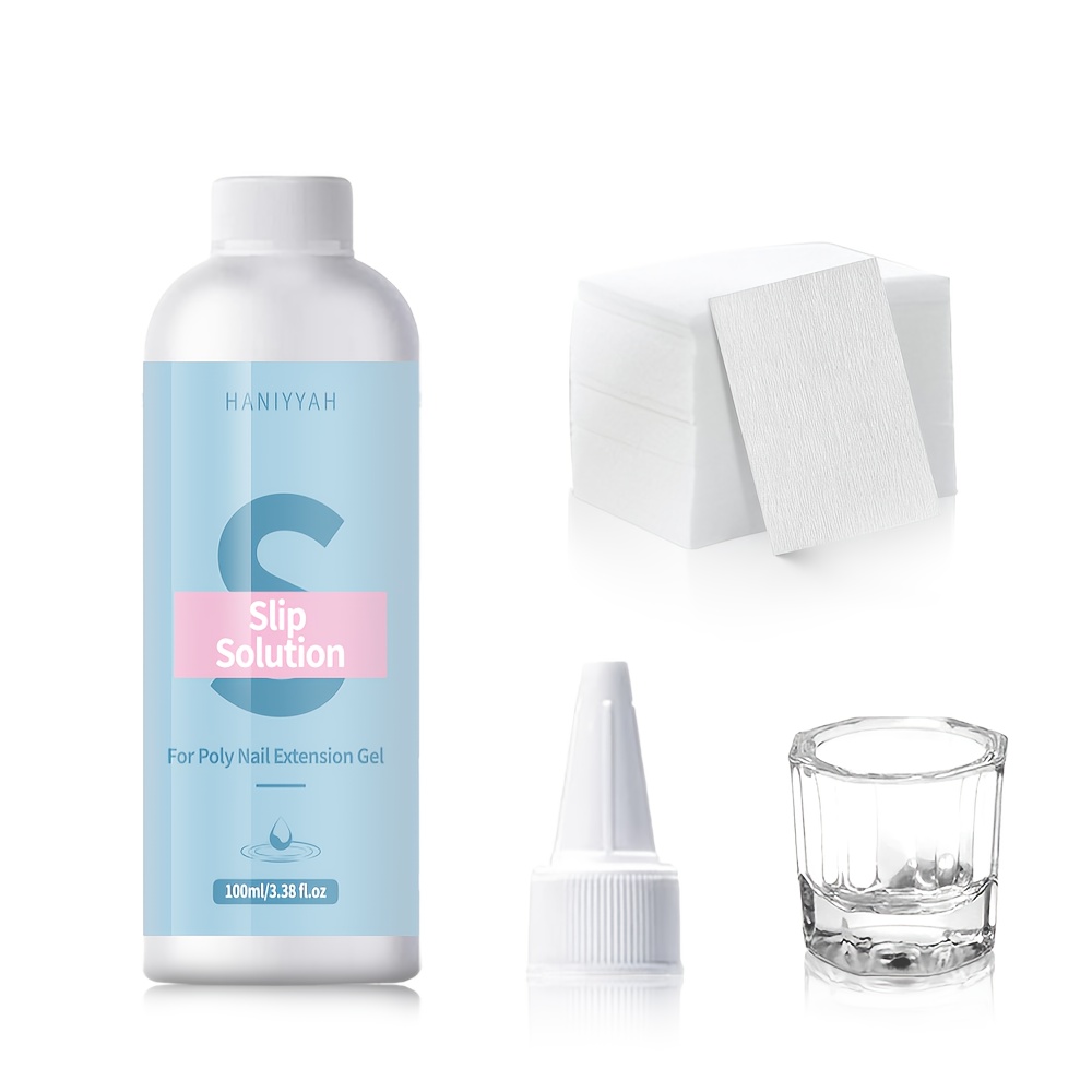 Pro-quality 3.38oz Polygel Slip Solution | Alcohol-based Nail Cleanser For Smooth Application | Includes Cleaning Container & Wipes | Easy-spread, Anti-stick Formula | Safe, Formaldehyde-free