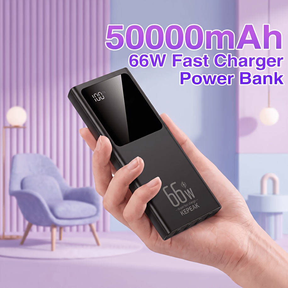 TEMU Kepeak 50000mah Mobile Power Supply, Built-in Usb Type-c Cable, 66w Fast Charger, Portable Charger, With Smart Digital Display, Large Capacity