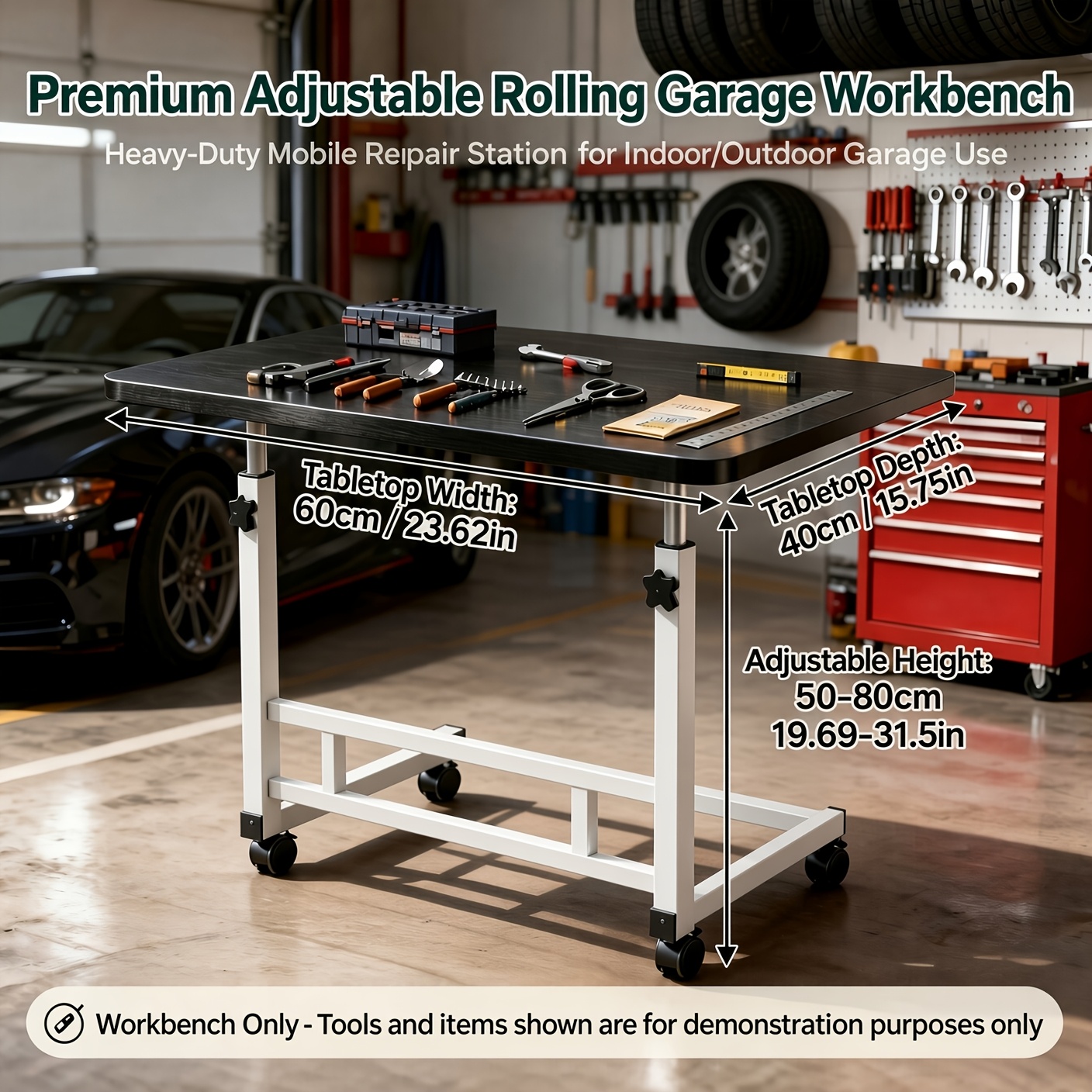 TEMU Heavy-duty Mobile Workbench, Multi-functional Height-adjustable Desk, For Garage Temporary Workbench, Height-adjustable Universal Caster Tool