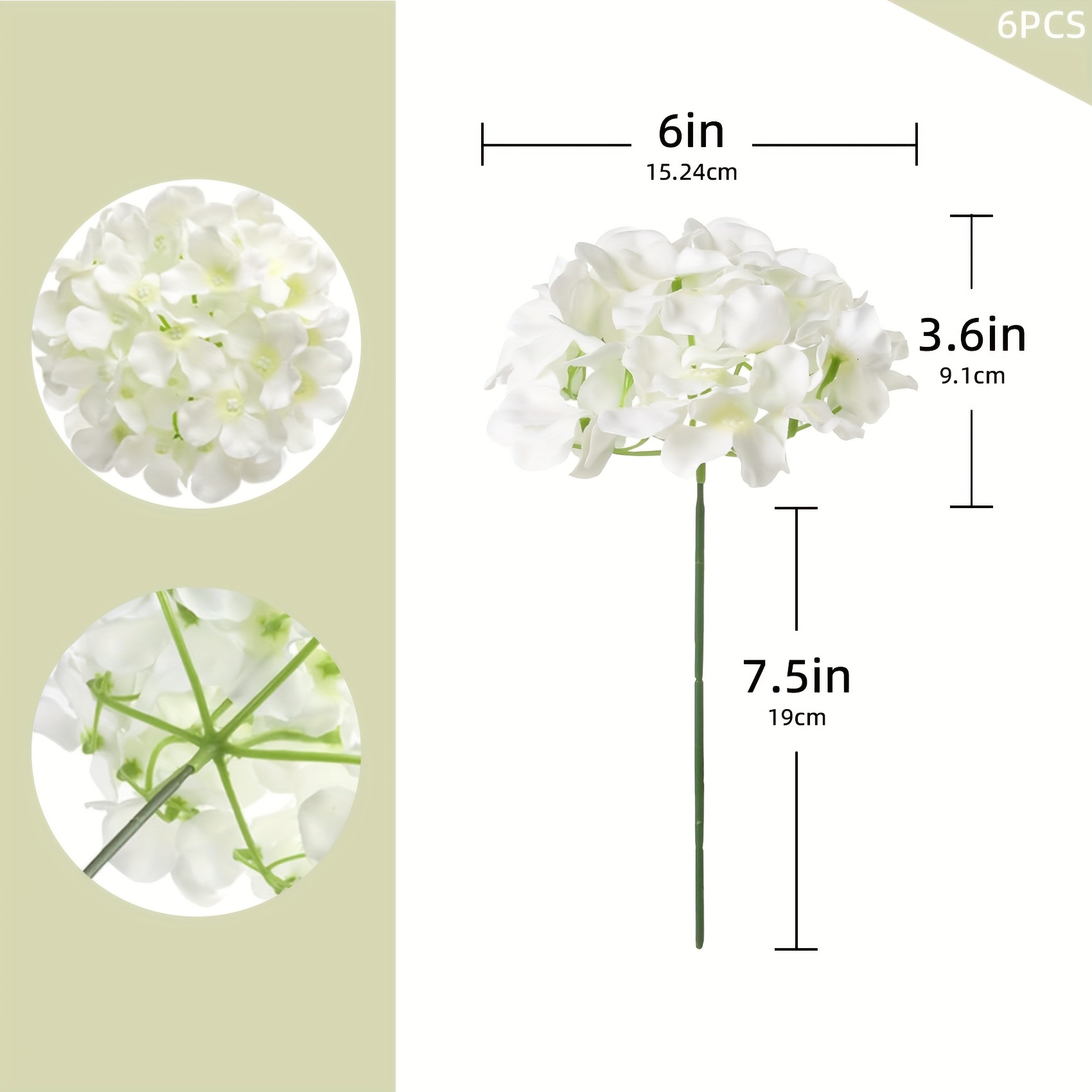 E-shop 6 Stück Weiße Künstliche Hortensien, Kunstblumen, Realistische Blumen, Hortensien Ersatzblumenköpfe mit Stielen, Geeignet für, Vasenfüller,