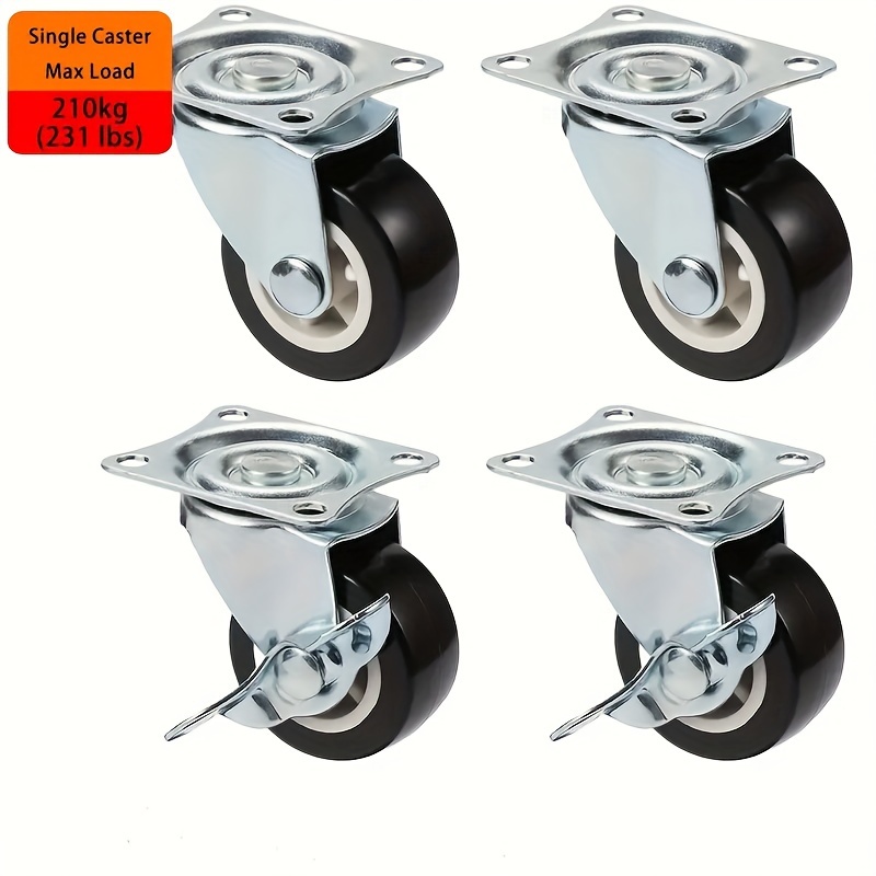 

4pcs Heavy Duty Rotary Casters, With/without Brake, Furniture Hardware Casters, Suitable For Various Computer Cabinets, Office Cabinets, Small Furniture Storage Boxes, Trolleys, Display Racks, Etc.