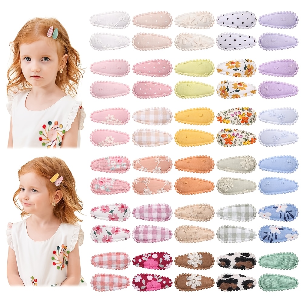 TEMU 20/40/60pcs Packed Cute 's Mini Water Drop Bb Clips, Fabric Printed And Embroidered Hair Clips, Girl Hair Clips And Hair Accessories, Surprise
