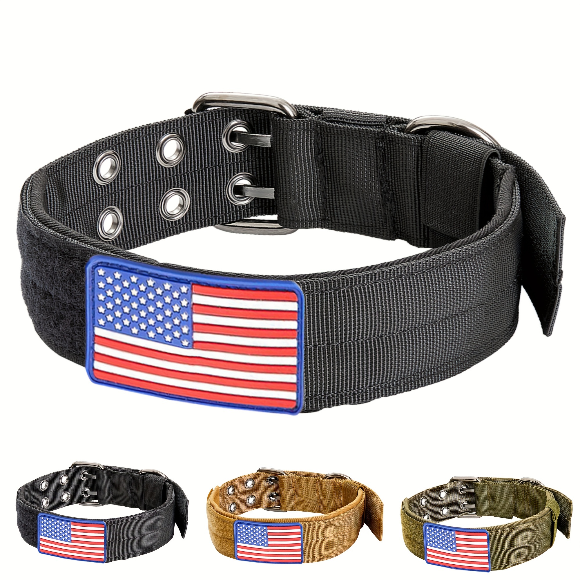

Tactical Dog Collar With Sturdy Metal Buckle Handle 35mm Wide Army Grade Nylon Military Collars Adjustable With Area American Flag