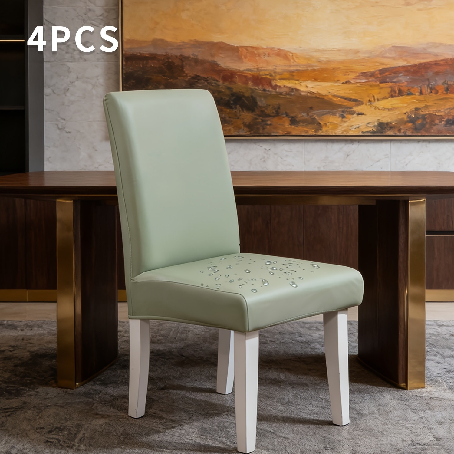TEMU 4/6pcs/Set Housse de Chaise de Salle à Manger en Cuir PU 100%, Housse de Protection de Chaise de Salle à Manger Solide et Extensible, Housses de
