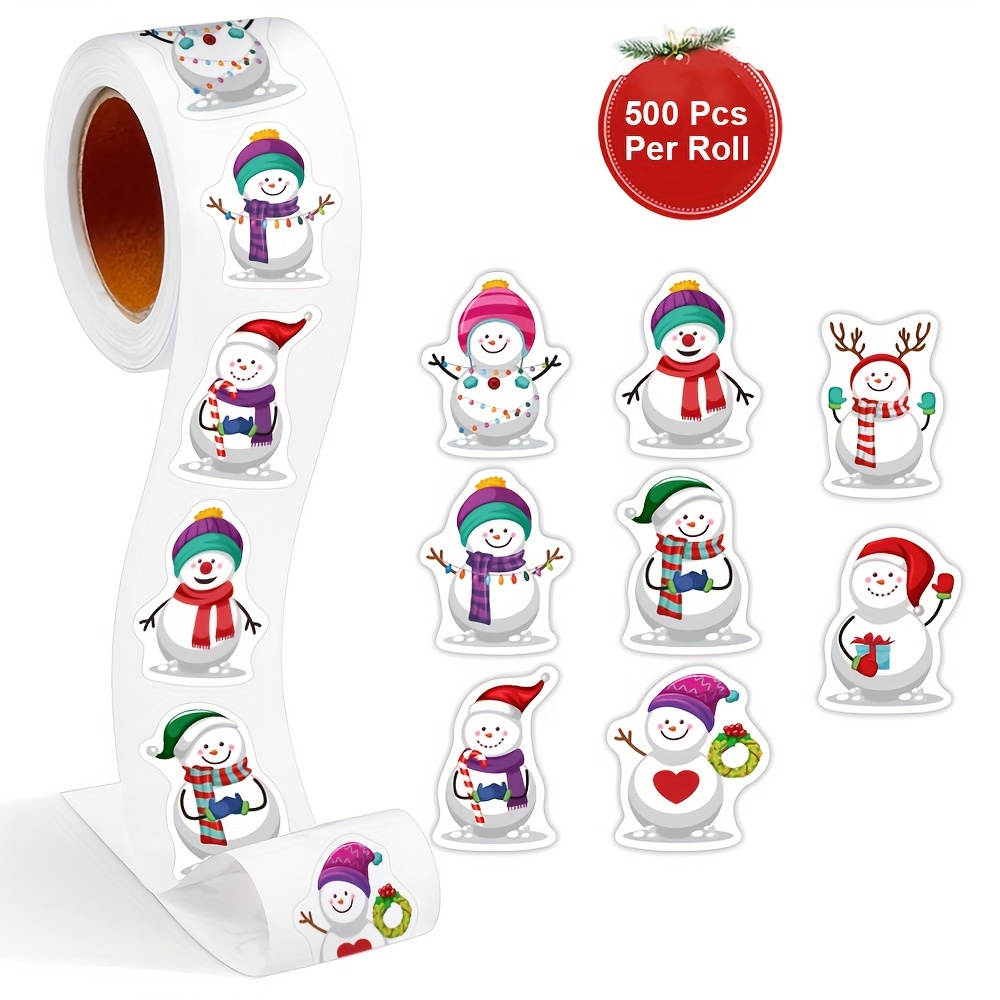 

500pcs Snowman Stickers, 1-inch Round Self-adhesive Labels For Gifts & Crafts, Smooth , Disposable Paper Decals