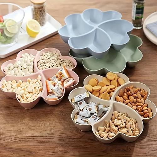 1 stuks verdeel , aperitief verdeel , dessert , herbruikbare plastic snack , ronde lekkere , 4 compartimenten voor chips en dippende groenten snoep noten fruit