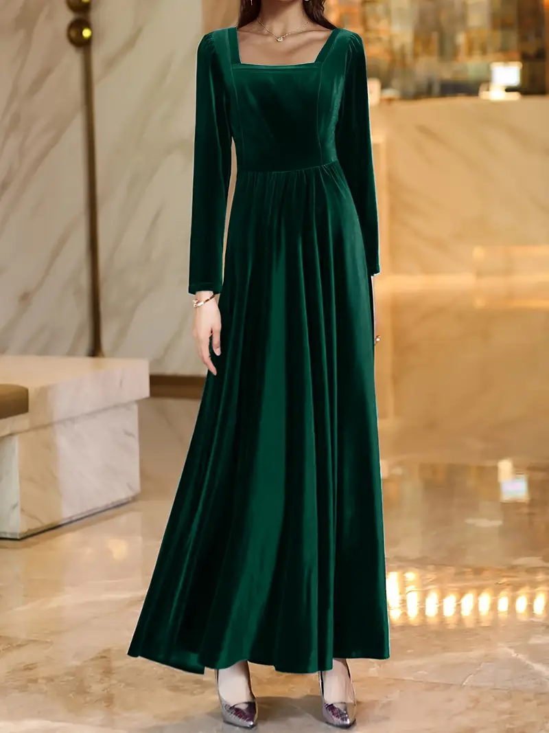 elegant square neckline waist cinching long sleeve dress - Temu United Kingdom elegant square neckline waist cinching long sleeve dress - Temu United Kingdom