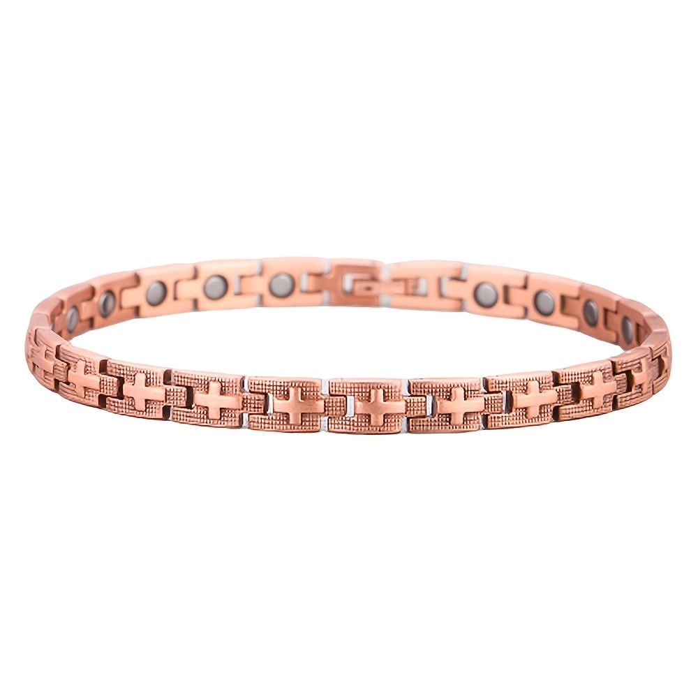 TEMU A Red Copper Magnetic Bracelet Featuring A Cross Design, Perfect As A Jewelry Gift For Men And Women, Ideal For Everyday Use