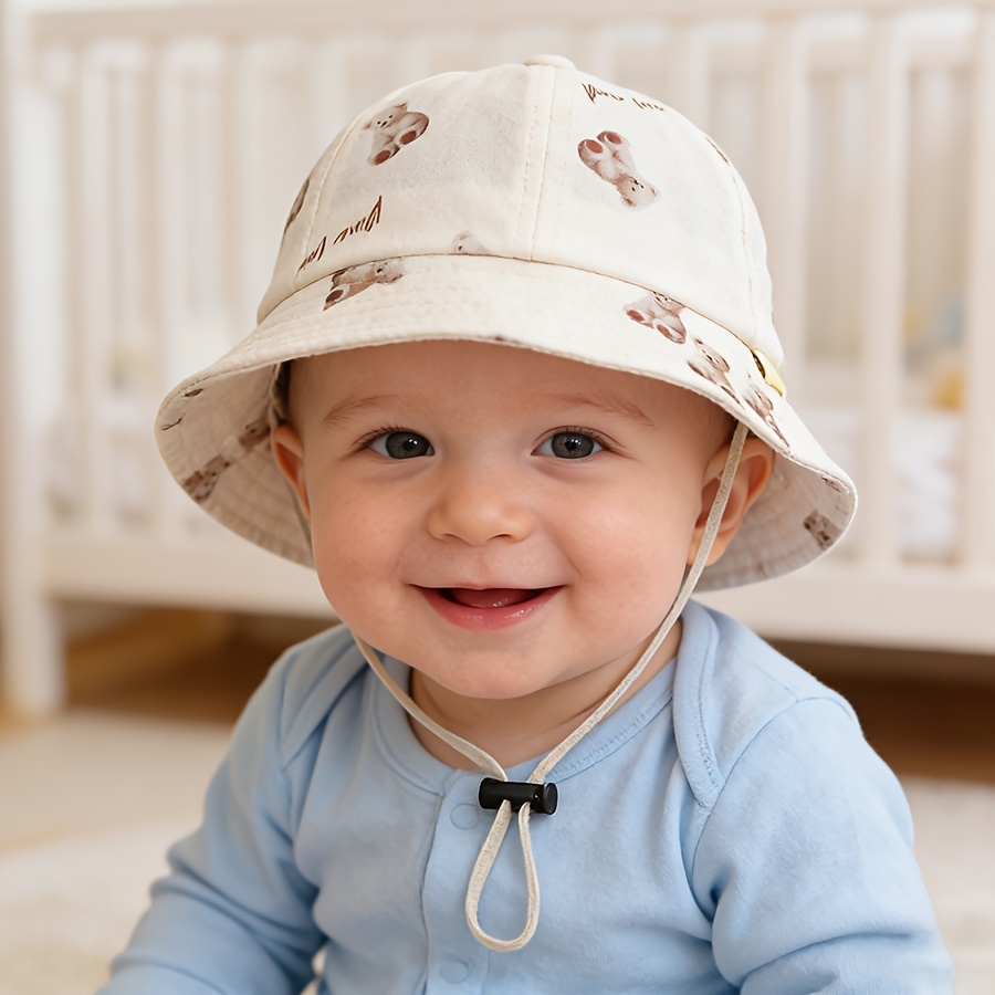 Image of 1pc Baby Hat Spring And Autumn Thin Fisherman Hat Dome Breathable Basin Hat Cute Bear Baby Boys And Girls Sun Hat Casual Versatile Hat Suitable For Daily Wear Suitable For 5-18 Months Children