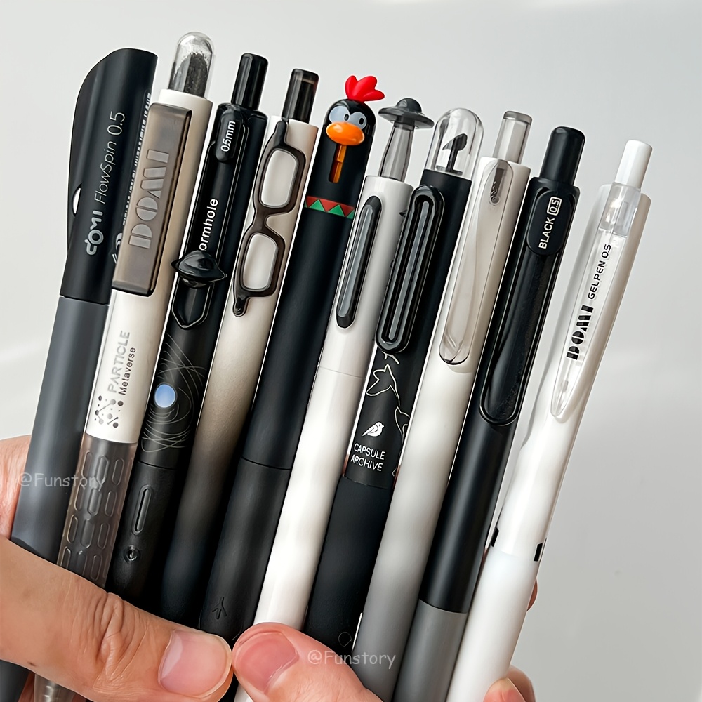 TEMU 10pcs Black Gel Pen Set 0.5mm Quick-dry Pens Fun Black Writing Pens For Study And Office Use