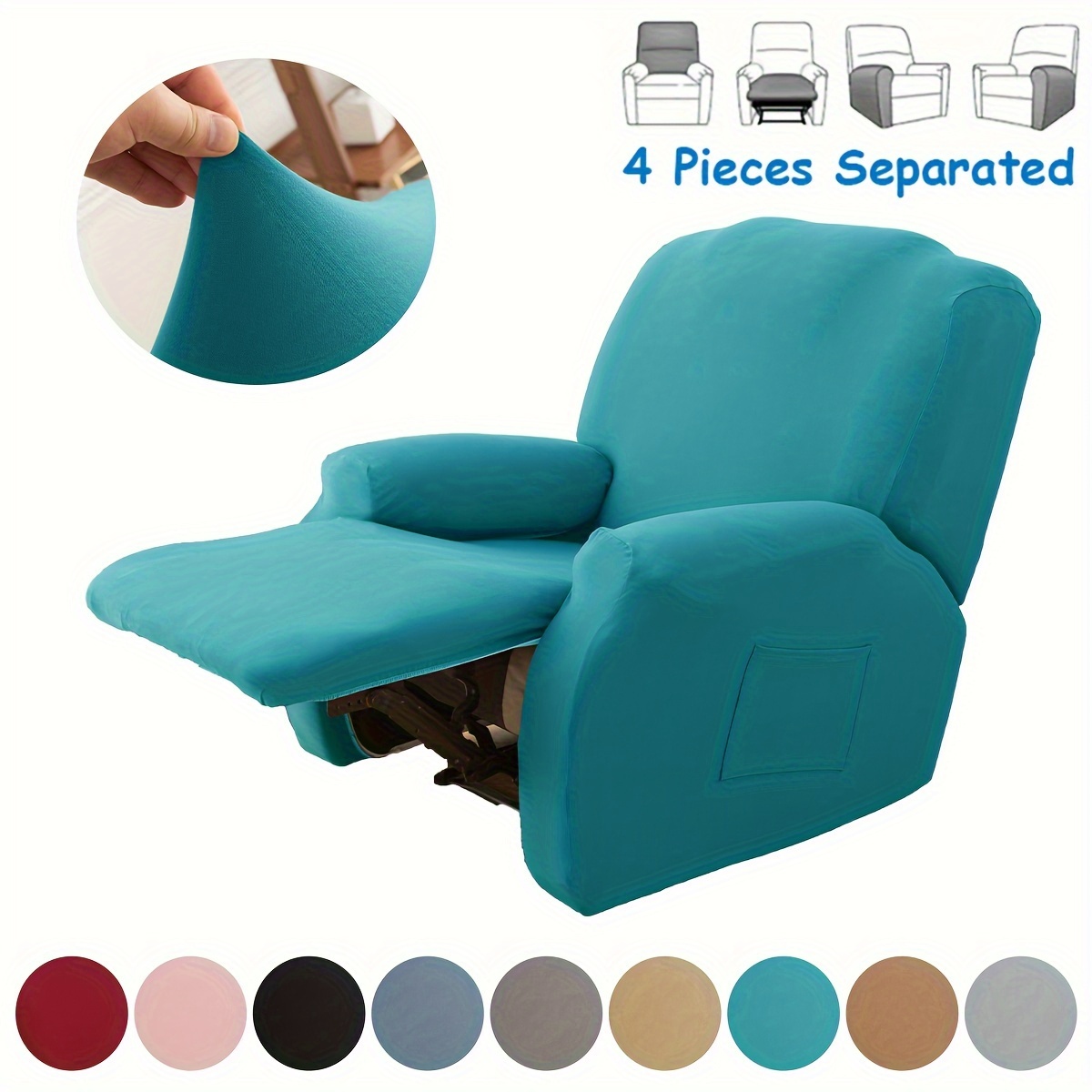 

4pcs/set Stretch Recliner Cover, Solid Color Sofa Slipcover, Recliner Protective Cover, Suitable For Bedroom, Office, Living Room, Home Decor