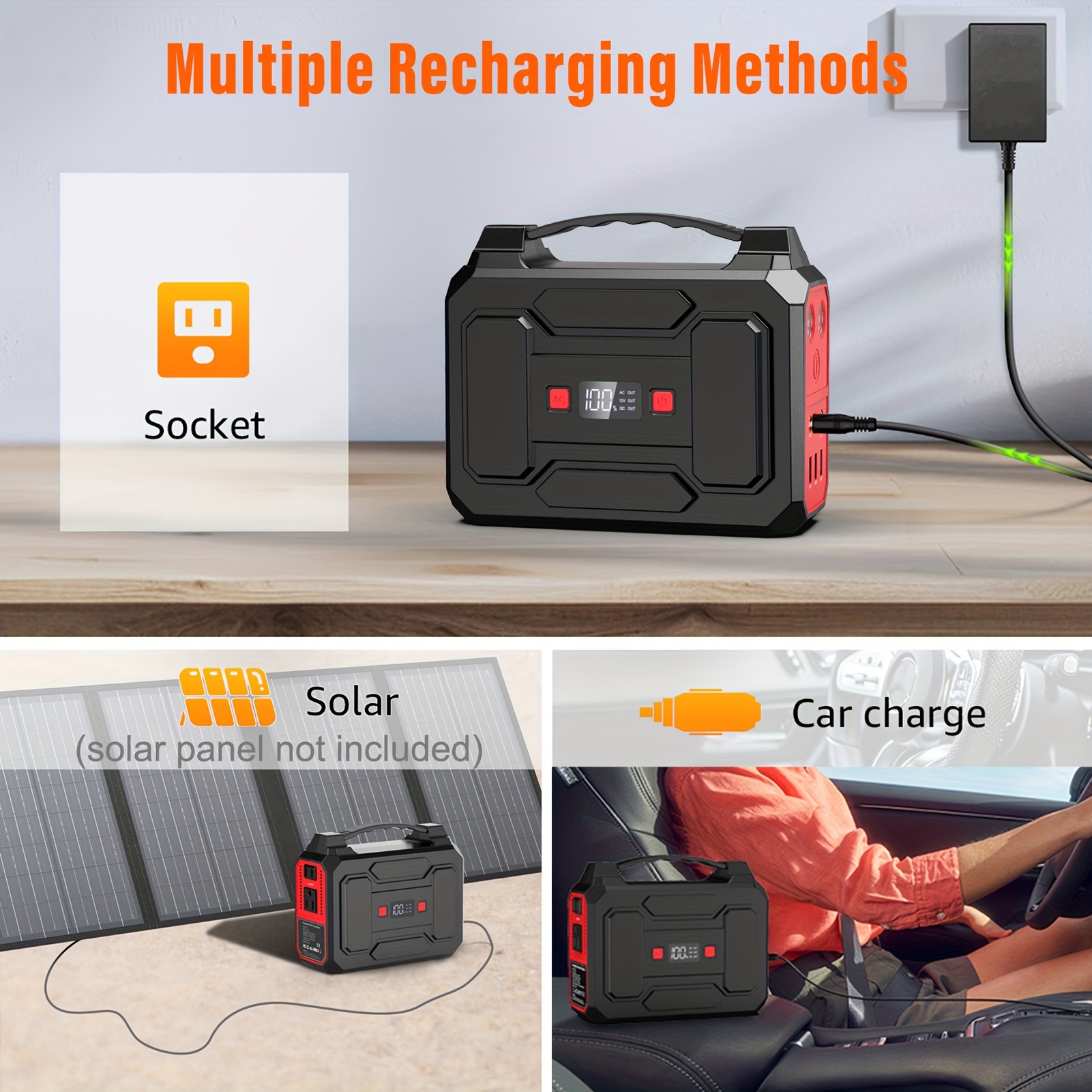 100w 300w rated portable power station solar generator panel   146wh 296wh high capacity battery pack 2x 110v ac outlet   usb c port led   bank for outdoor camping hiking road trip cycling cpap hurricane emergency christmas Product details 3