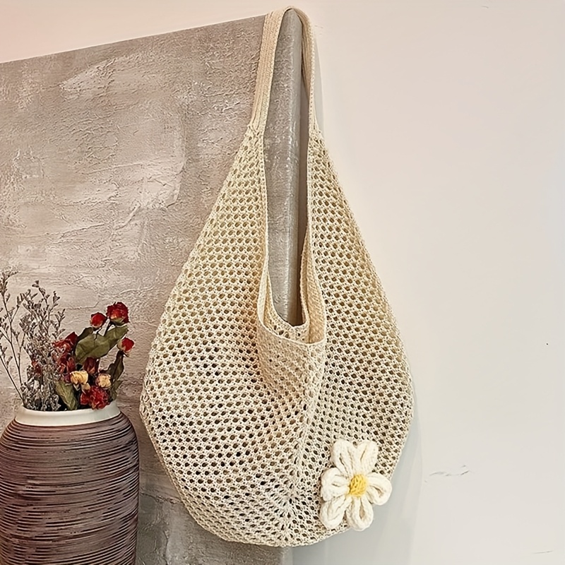 Trendy Hollow Out Weave Shoulder Bag Bohemian Style Large Capacity Shopping Beach Bag