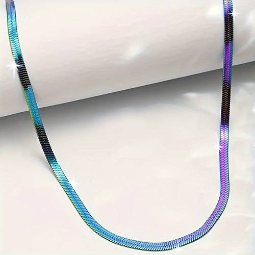 unisex stainless steel gradient color necklace blue to purple ombre hip hop style chain durable everyday jewelry for men women year round versatile accessory sleek metallic kpop style jewelry