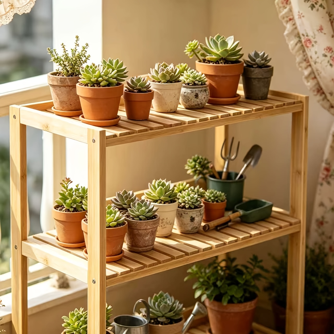 Ladder Shelf, 3-Tier Shelf Stand, Display with Wide Storage Display Stand, Multifunction Standing Organizer Shelf for Home Office And Kitchen