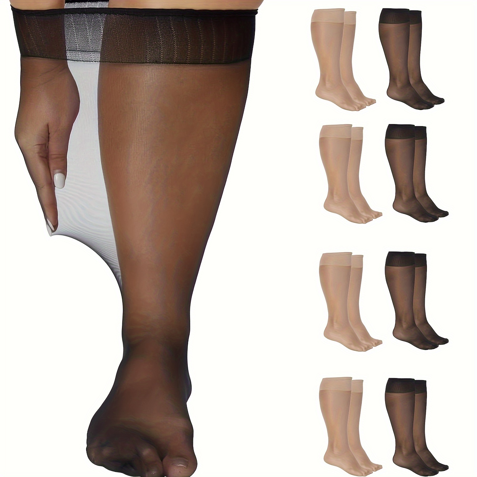 

8 Pairs -up Casual Calf Socks, Solid 15d Sheer Stretchy Knee High Socks, Women's Stockings & Hosiery For Fall