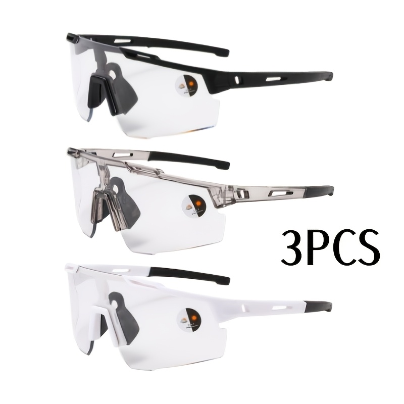 TEMU 3pcs Half-frame Photochromic Day And Night -use Sunglasses, Men's And Women's Outdoor Cycling Windproof Sunglasses