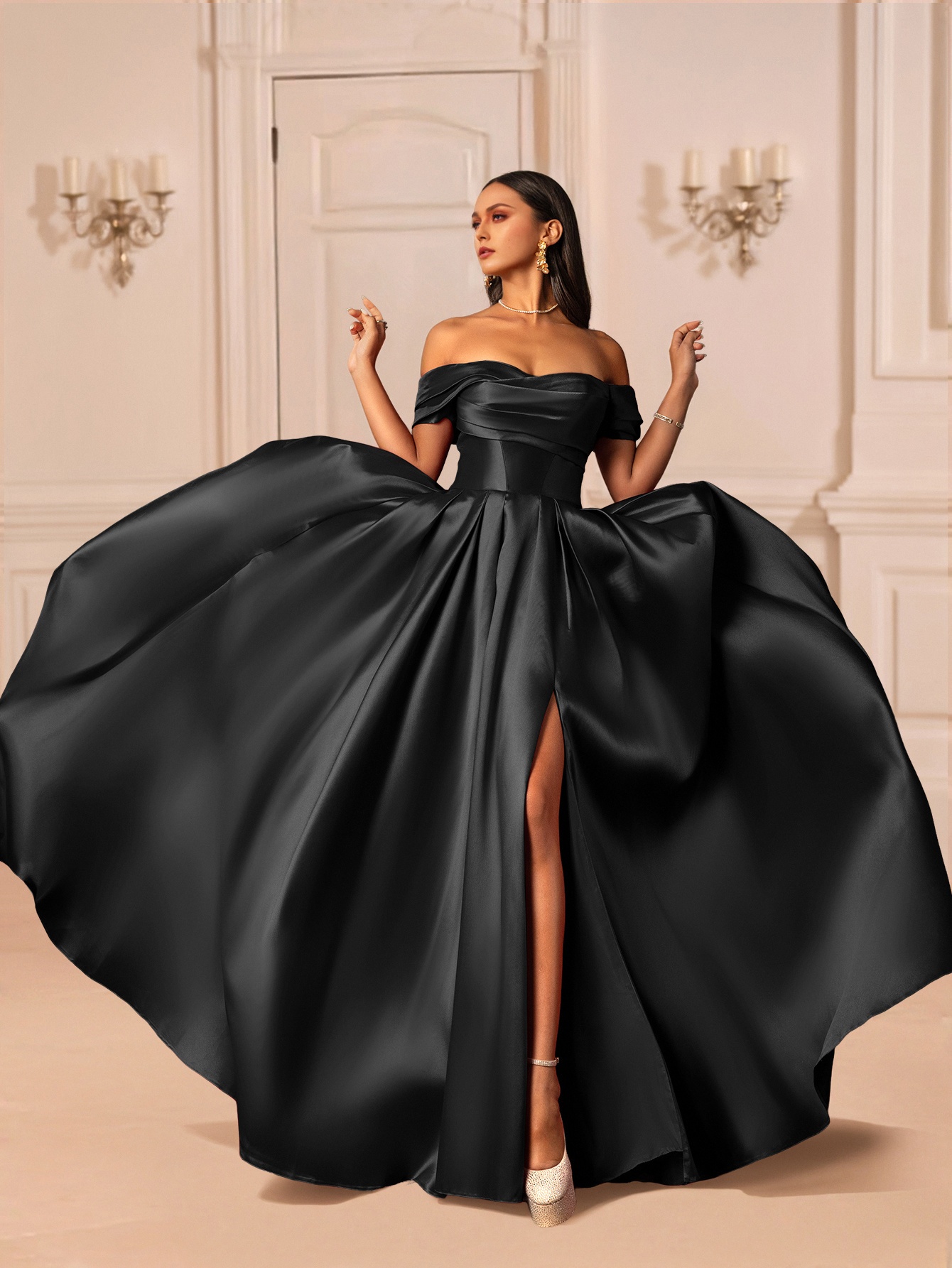 temu formal black dresses Plus Size, Women's Fashionable and Elegant Versatile Star-Spotted Design Cape-* Hip-Hugging Plus-Size Dress