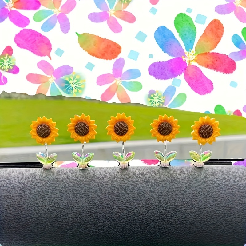 5pcs Sunflower Car Dashboard Decorations, Resin Auto Interior Accessories, Cute For Vehicle Window Edge Decoration, Car Decoration Accessories