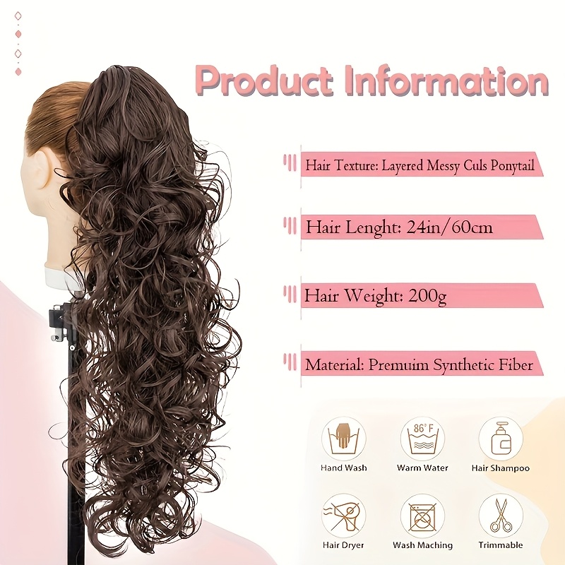 1pc elegant 24 long curly wave ponytail extensions with claw clip synthetic smooth natural look for women   for daily use parties weddings birthdays holidays ponytail hair extensions wedding hairpiece naturallooking hairpiece details 4