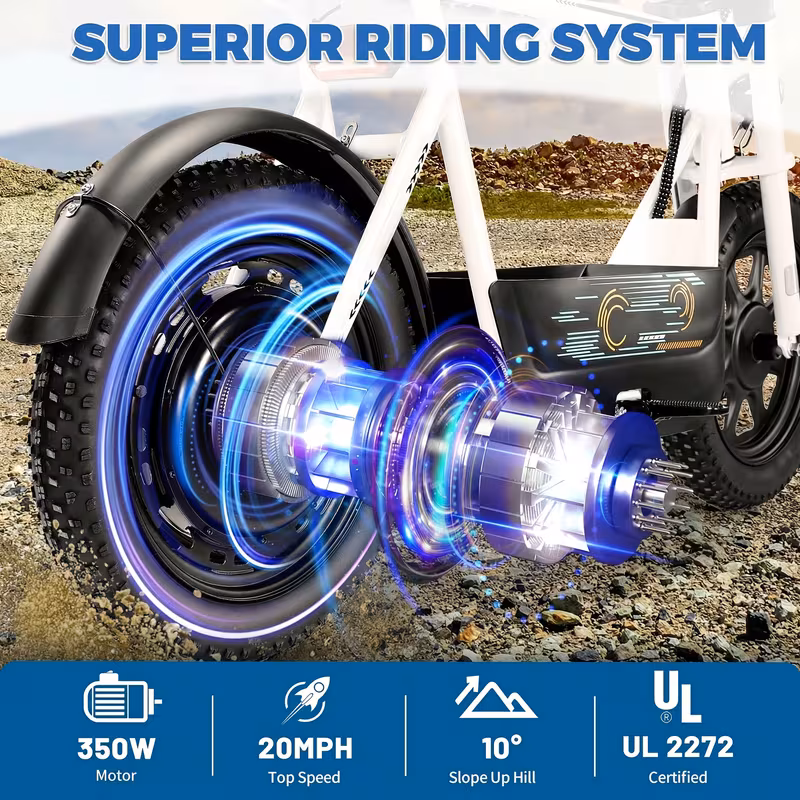 adults electric scooter electric off road scooter 350w fat tires 20 mph 17 36v 5 2ah large battery with lcd display and brakes with seat and basket 300lbs Product details 6