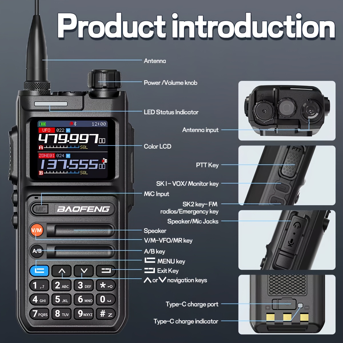  uv26 - 10w моќен аматерски преносник со gps/ реално проследување, снимање, дистанција преку смартфон апликација, двојна напајања (батерија/usb), компатибилен со проследување и gps картирање - за хам , надворешни услови, итн. комуникации, пренослив , лесен интерфејс, ергономски дизајн, високомоќен излез, за љубители Детали за производот 5