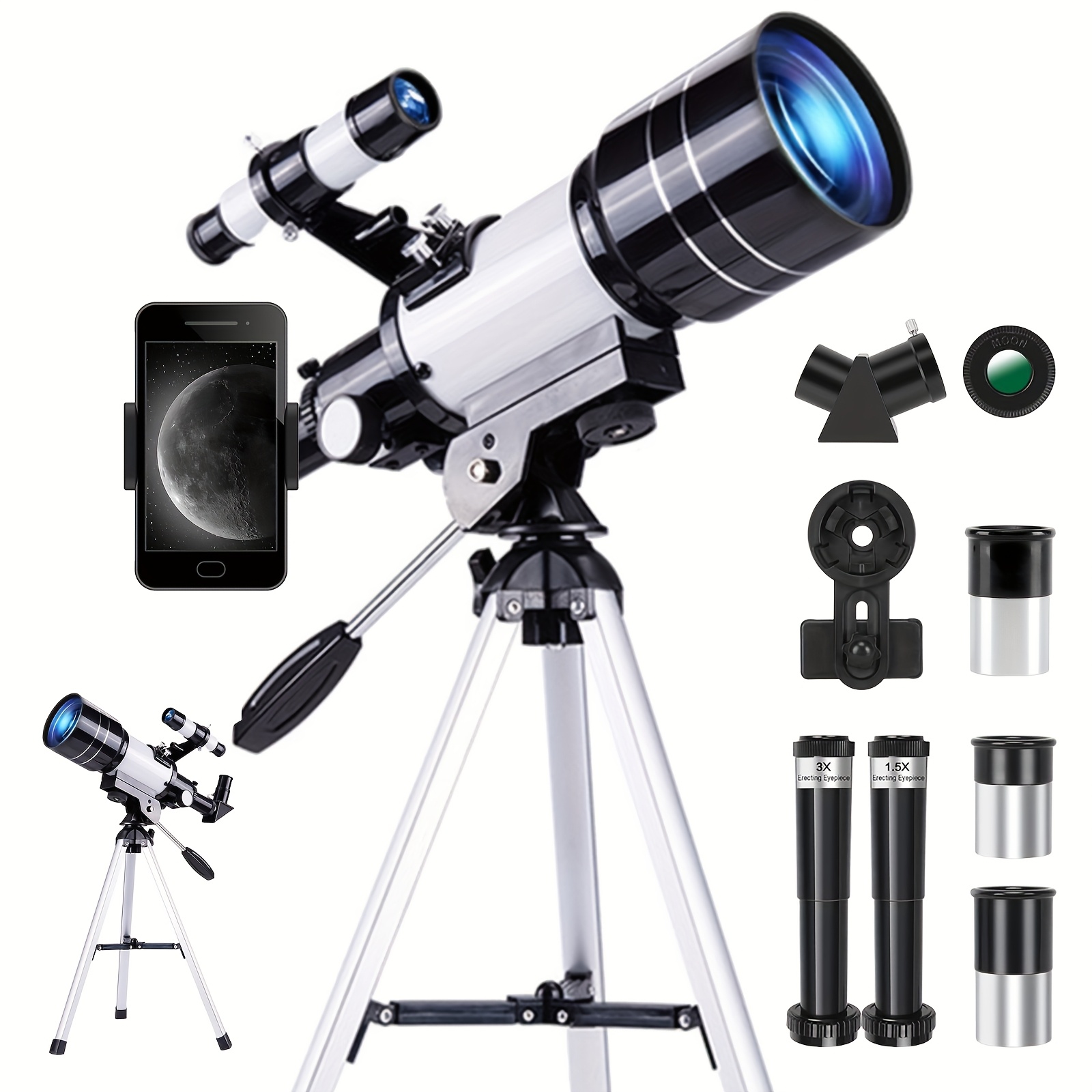 TEMU 150x High-powered Astronomical Telescope With Smartphone Adapter - 70mm Aperture Telescope, Manual Focus, Portable Telescope With Tripod Mount,
