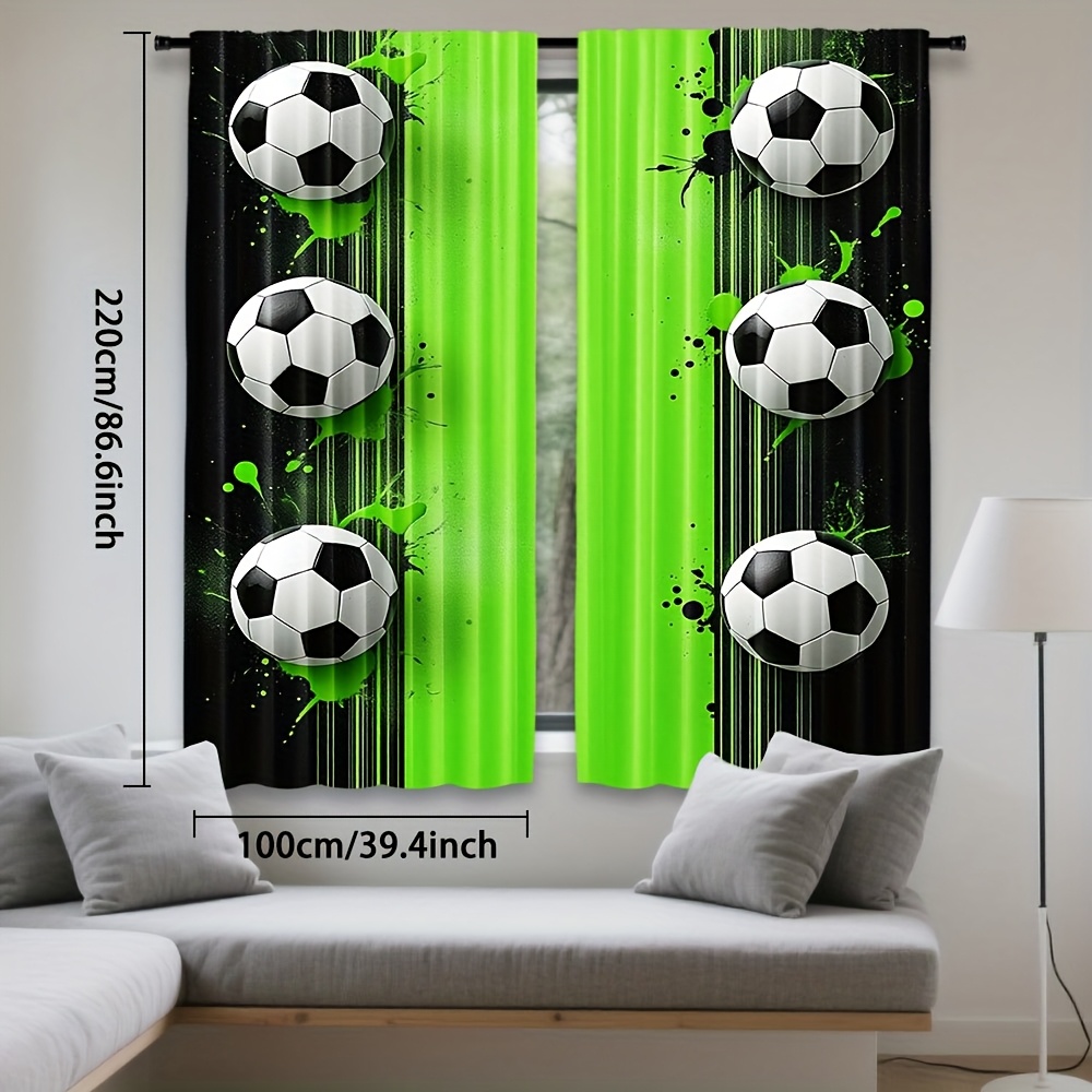 TEMU 2er-Set Vorhänge mit Fußball-Design aus Polyester mit Stangentasche, durchlässig für Licht. Hochauflösende Digitaldruckvorhänge, geeignet zur