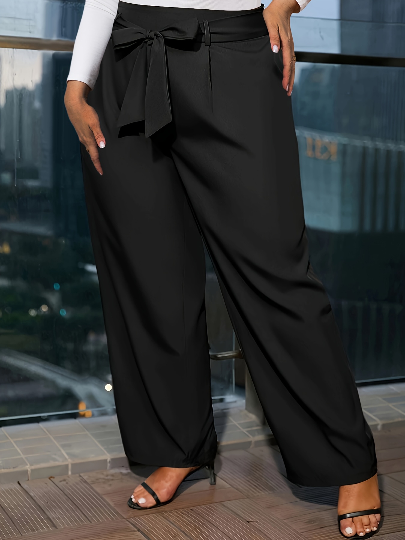 plus size plus size dress pants black elegant versatile work - Temu