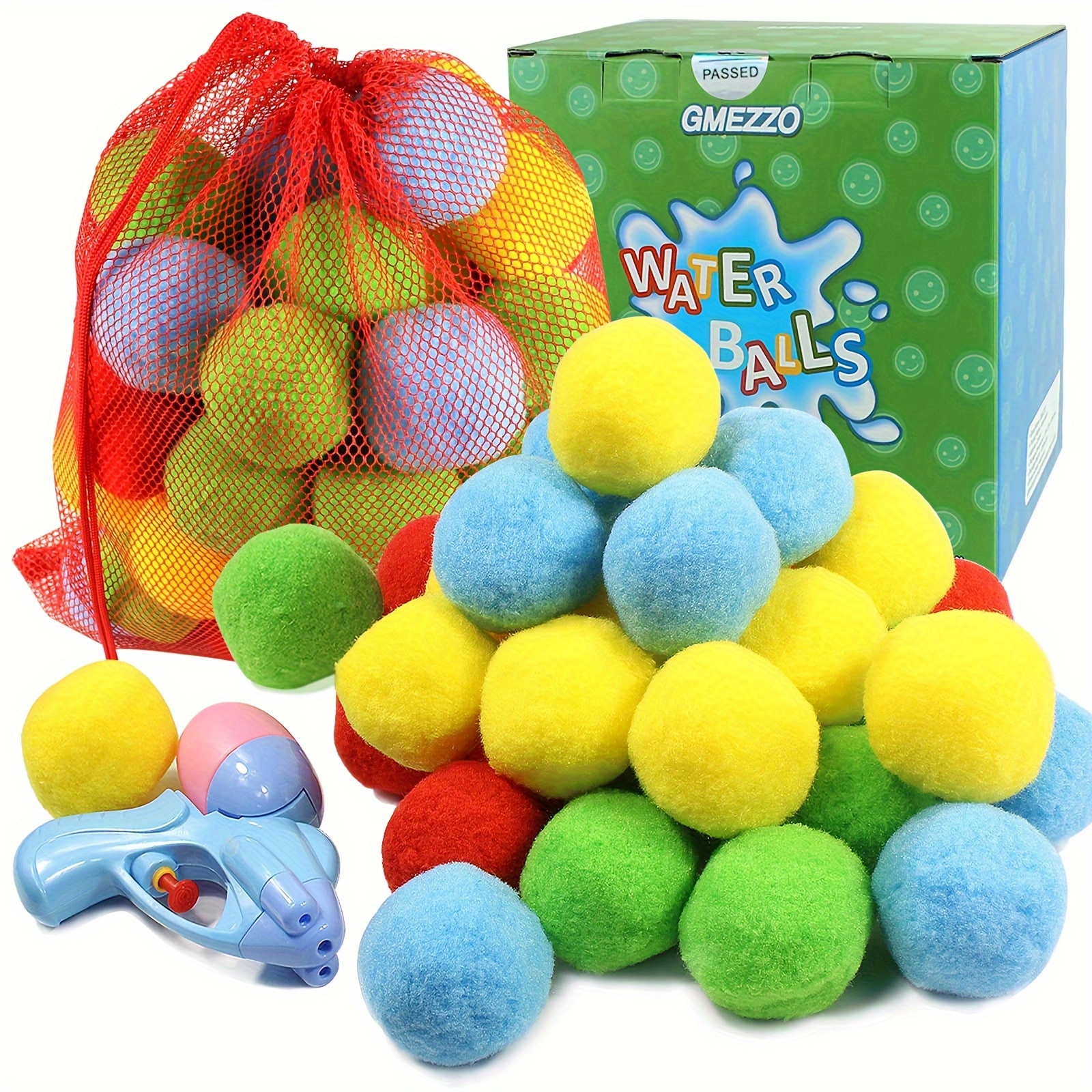 

56 Pcs Water Soaker Balls Reusable Water Balloons 2.5" Highly Absorbent Quick Rebound Soft Cotton Water Balls For Kids And Teens Boys And Girls Summer Outdoor Play Pool Party Backyard