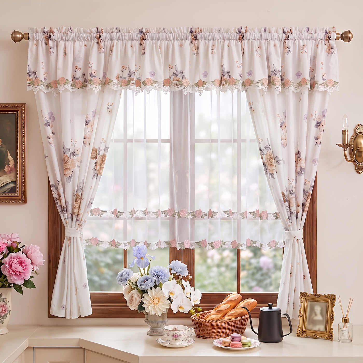 Bohemian Lace Curtains With Embroidery, Measuring 157.48 Inches Wide By 62.99 Inches Long, Lightweight And Light-filtering, Featuring A Rod , Ideal For A Romantic Living Room Or Bedroom