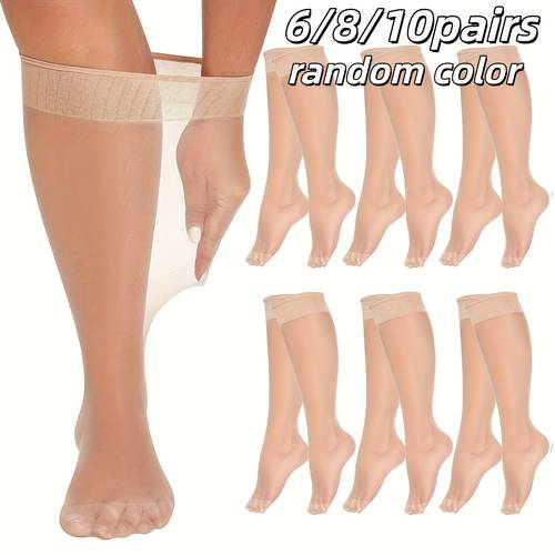 6 pairs 8 pairs 10 pairs womens plus size breathable elastic nylon over the knee socks random colors anti design lightweight summer dress and skirt use multi color pack beige versatile elegant hosiery