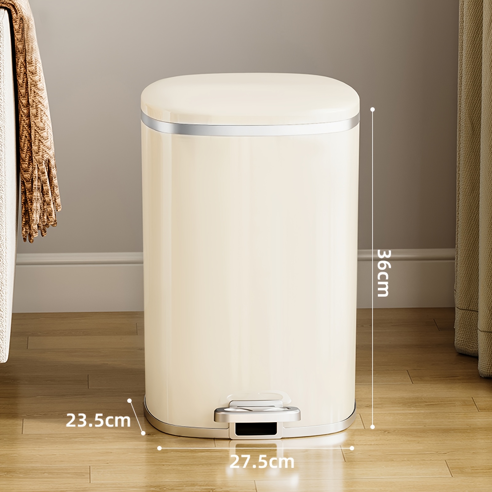 Image of Inner And Outer Double Design Trash Can, Foot Lid, Suitable For Bedroom, Bathroom, Kitchen, Milky White/gray