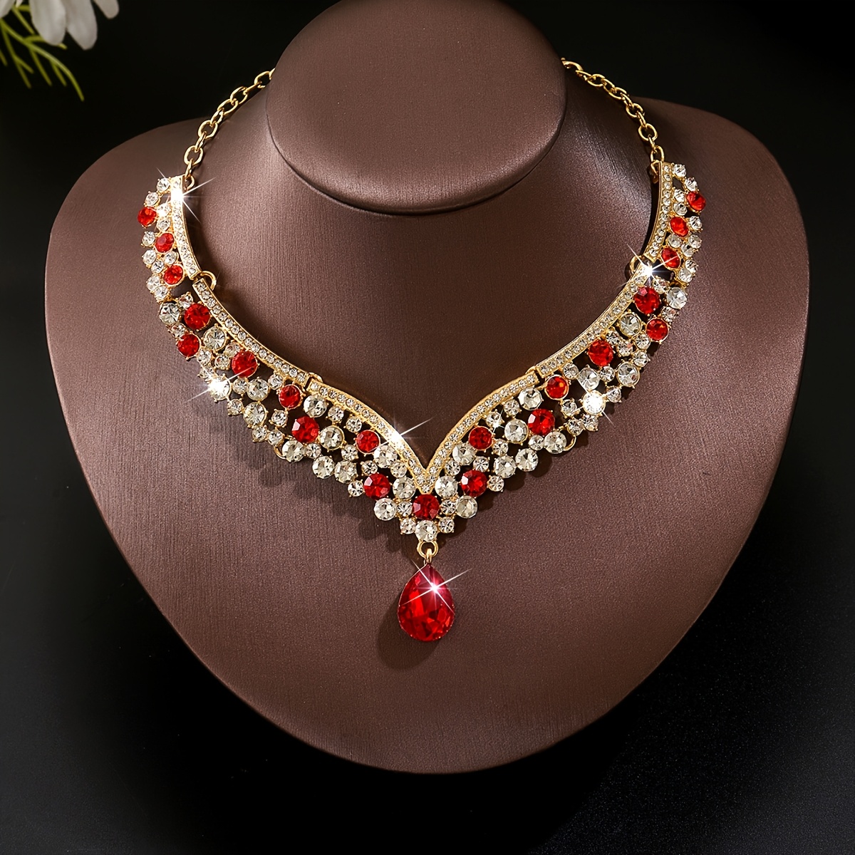 TEMU Elegant Color Block Teardrop Pendant Necklace For Banquets And Stage Performances, Light Luxury Exquisite Jewelry