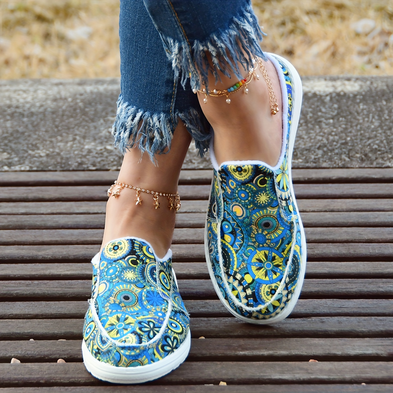 Blue slip-on canvas shoes | Casual Slip On Shoes | Graphic Shoes | Artistic Shoes | Unique Print good Shoes | Clizia Shoes | Casual Women