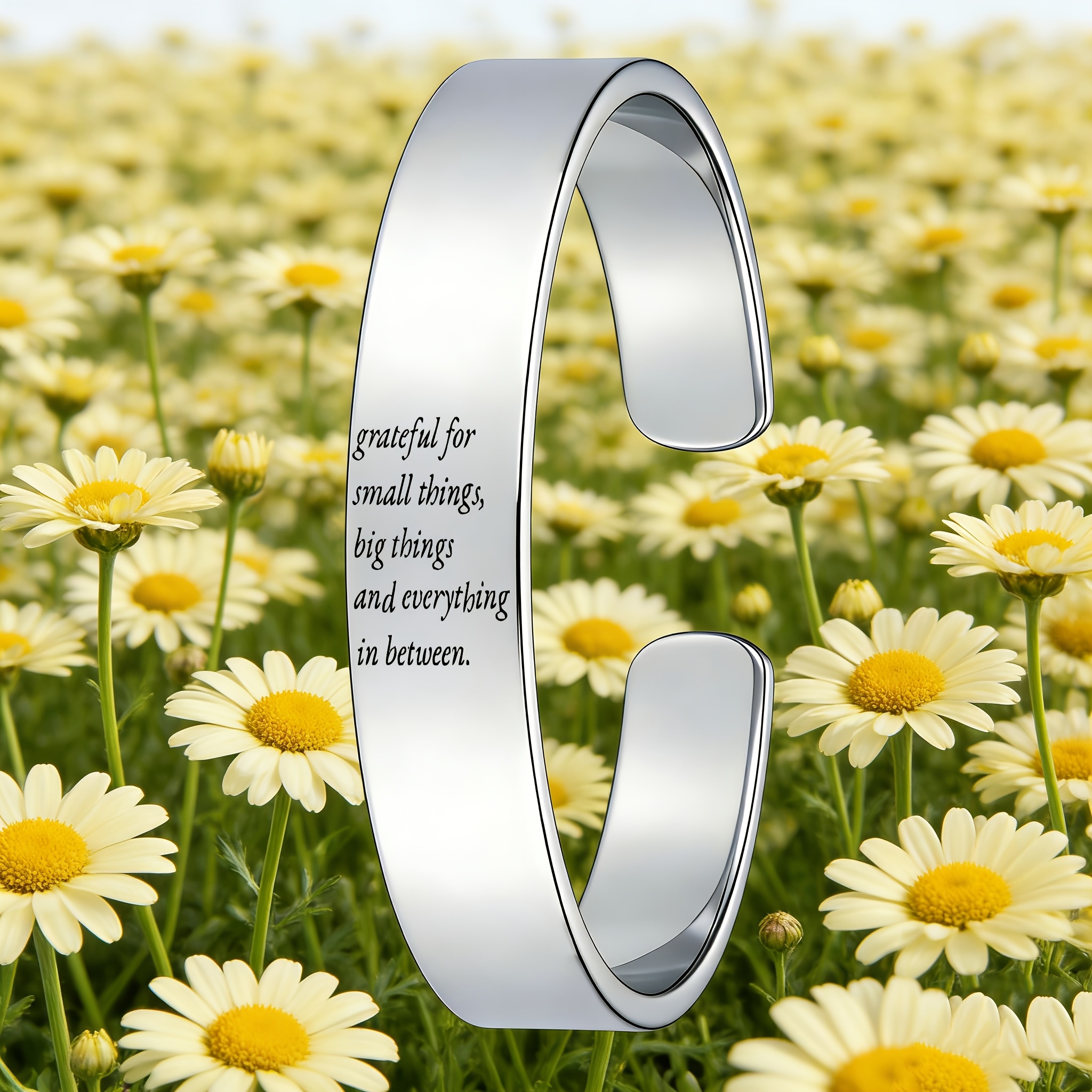 Gratitude Proverbs Stainless Steel Open Bangle Bracelet