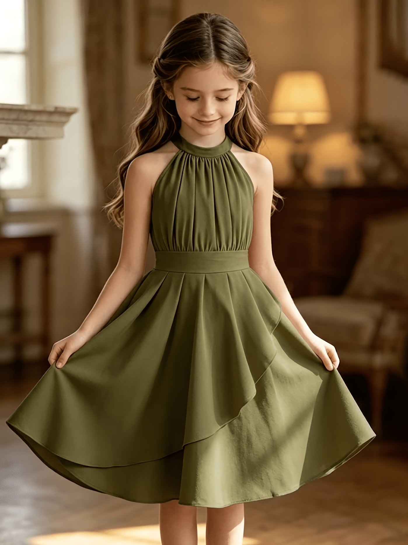 7 14 year old girls backless neckline length dress in