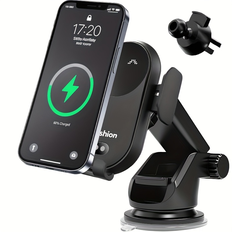 E-shop Schneller kabelloser Auto-Ladegerät-Halter mit Infrarot-, 360° verstellbar, inklusive Armaturenbrett-Saugnapf & Lüftungshalterung, USB-betrieben