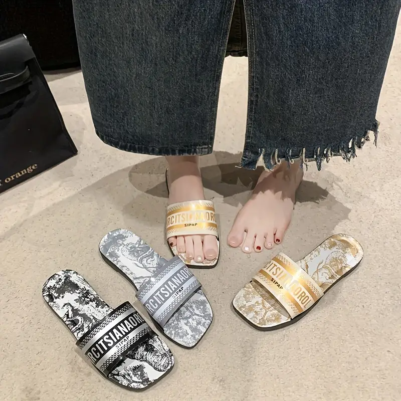 womens slides pvc upper inner sole open toe slip on sandals with glitter all season comfort hand washable flat heel exclusive japan south korea collection details 1